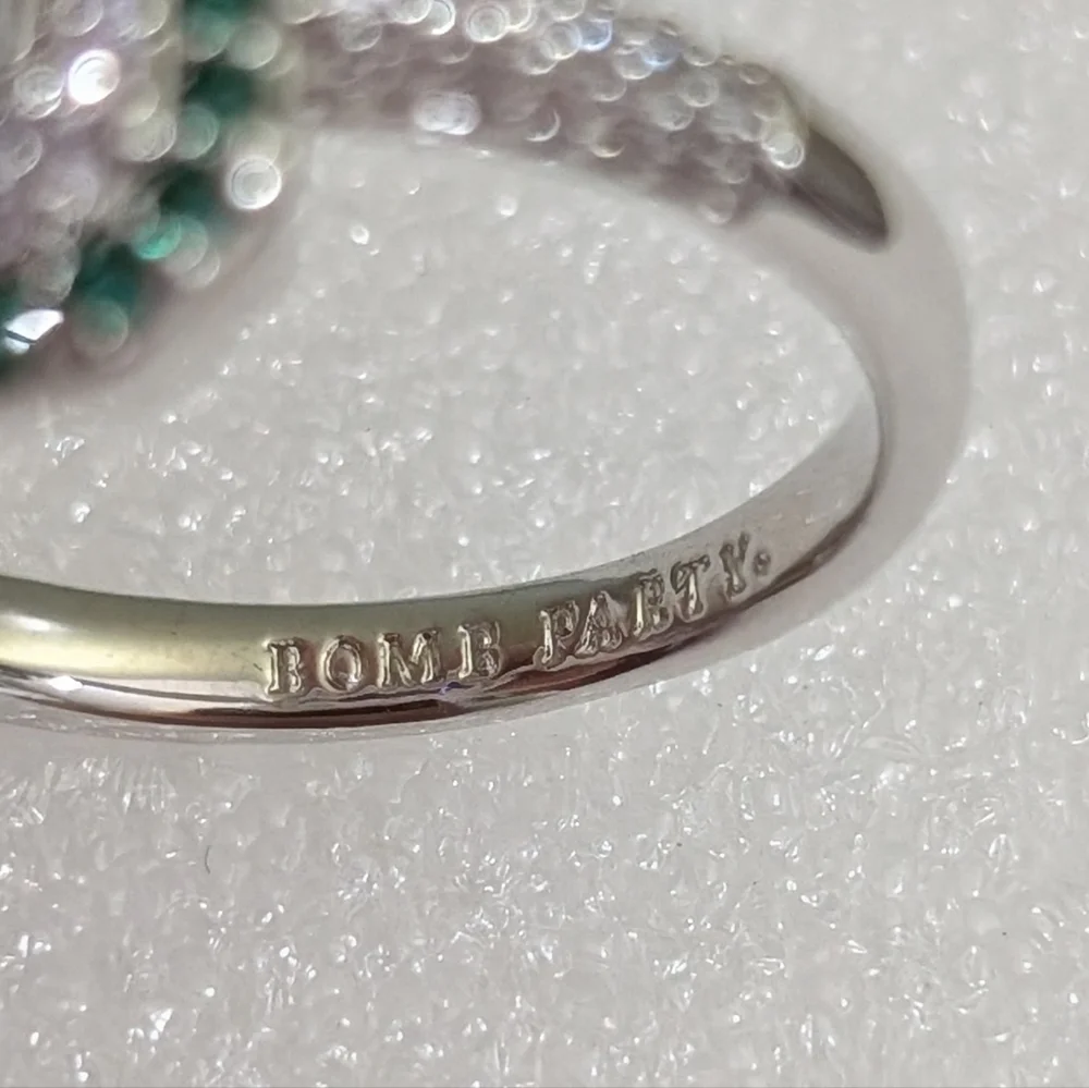 NWT Bomb Party LC Amethyst Emerald Sapphire Silver Plated Halo Style Sz 10 Ring